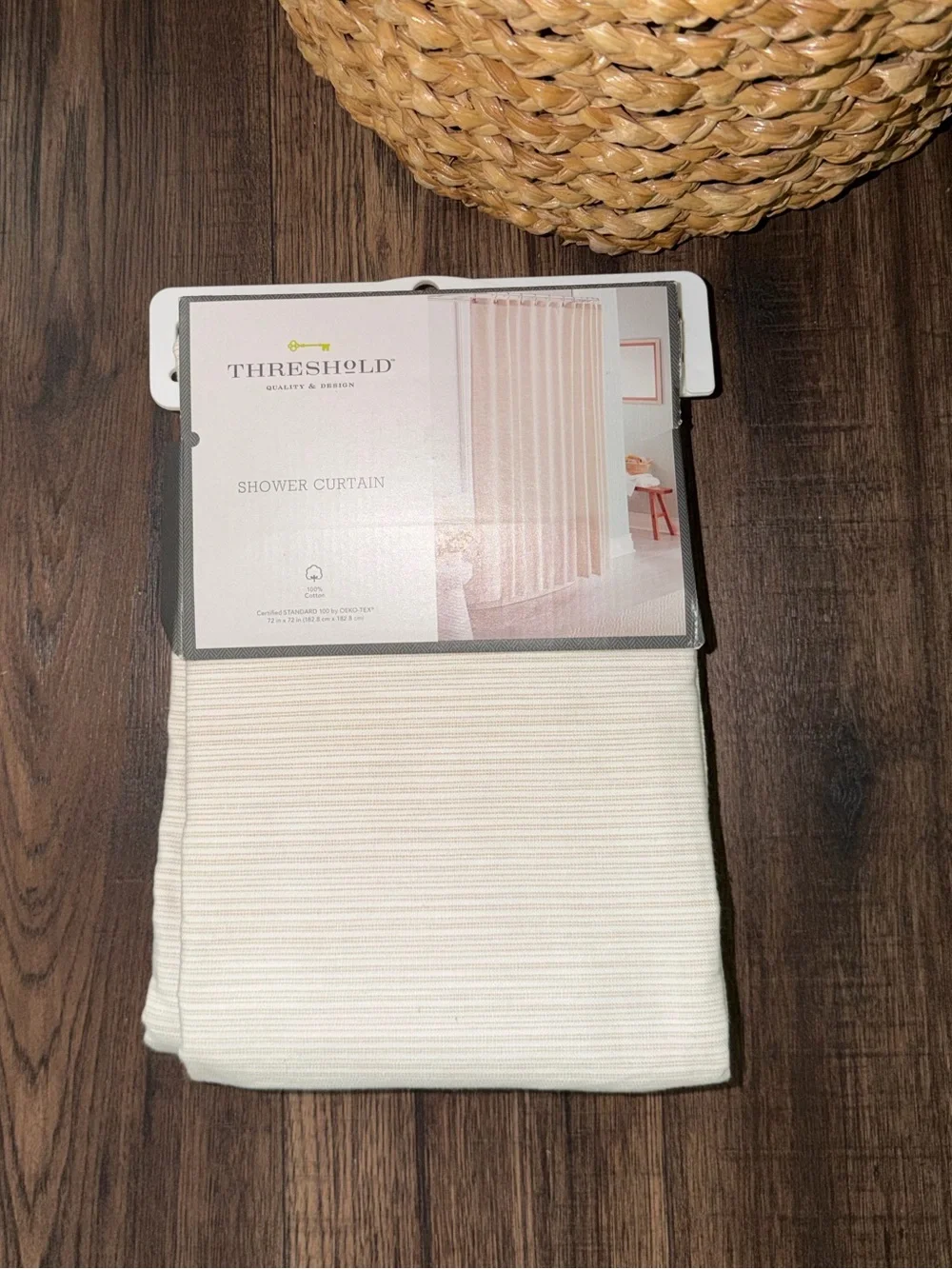 Micro Striped Textured Shower Curtain Khaki - Threshold. 72x72